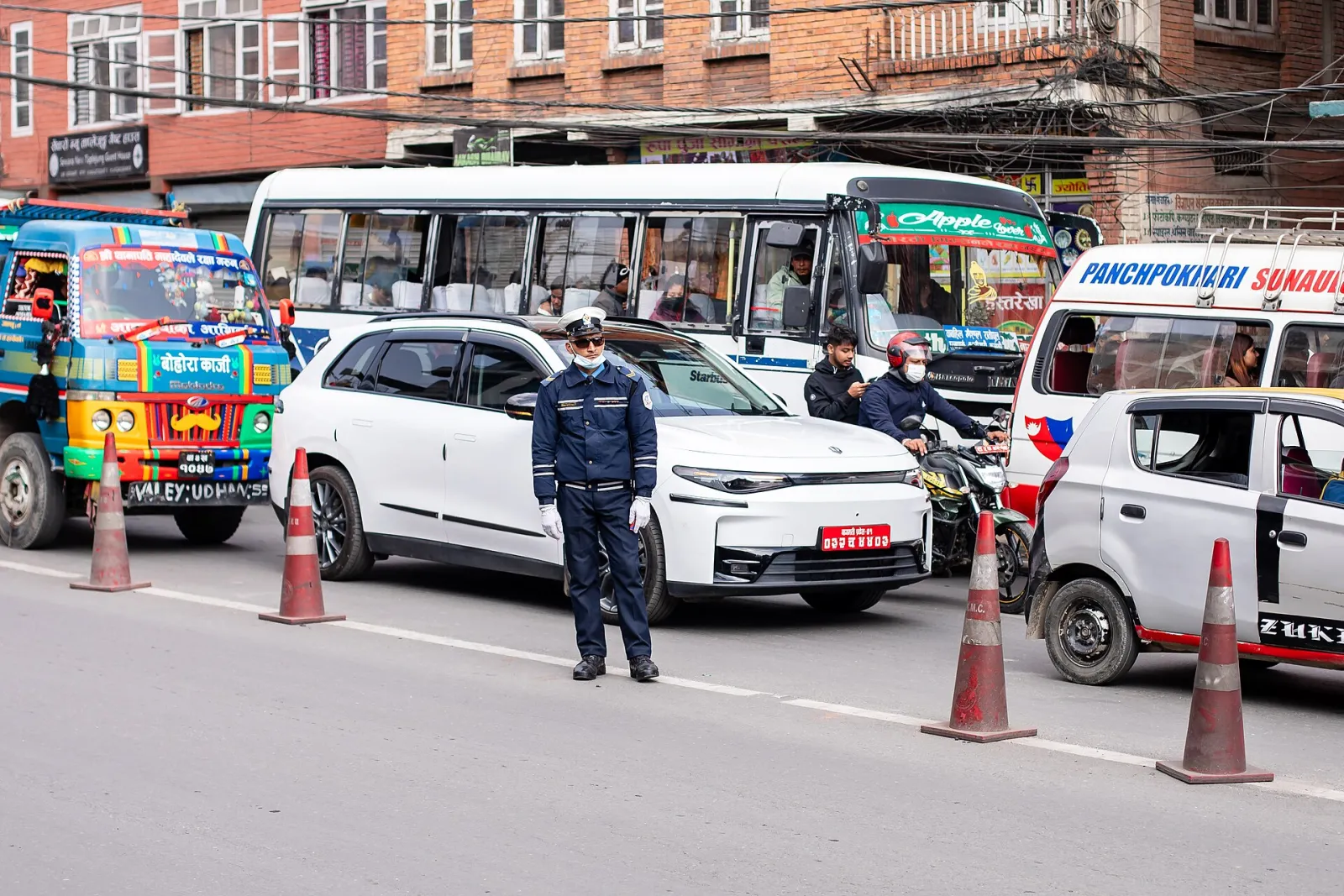 Busy street scene with traffic in Kathmandu